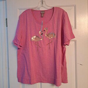 Chico's Pullover T with Flamingo Detail - NWT Size 3, 16/18, L/XL